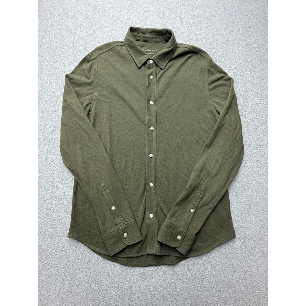 Everlane Shirt Mens Medium Green Solid Long Sleeve Button Front Cotton Casual